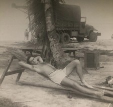 WW2 WWII Vintage Handsome SAILOR USN 1940s at Officers Beach Photo Gay Interest