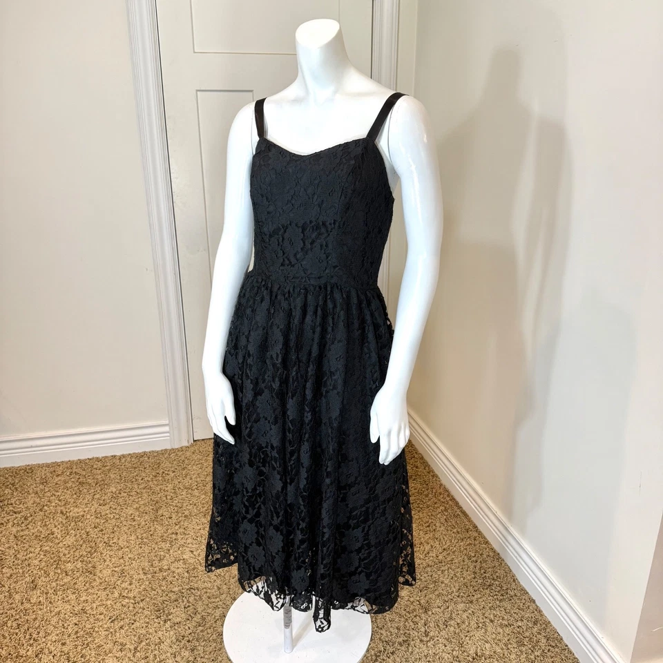 VESTIDO DE FIESTA VINTAGE AÑOS 90 ENCAJE S Corsé Deshuesado Midi Tea Sweetheart Grunge Gótico Foto 2 de 4