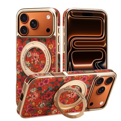 Luxury Retro Floral Shockproof Ring Stand Mag Safe Case For iPhone 17 Pro Max 16