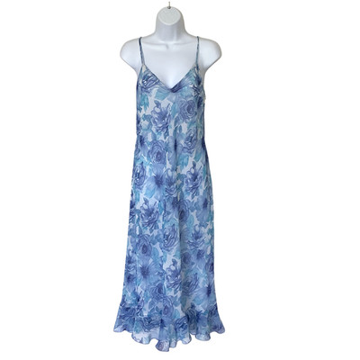 VTG Oscar De La Renta Pink Label Women's Floral Ruffle Hem Maxi Dress S Blue NEW