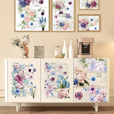 Flower Rub on Transfers for Crafts and Furniture - 6 Sheets Retro Floral Wor...
