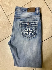 Flypaper Jeans Men 38x32 Denim Pants Blue Boot Cut Straight Fit Heavy Cross