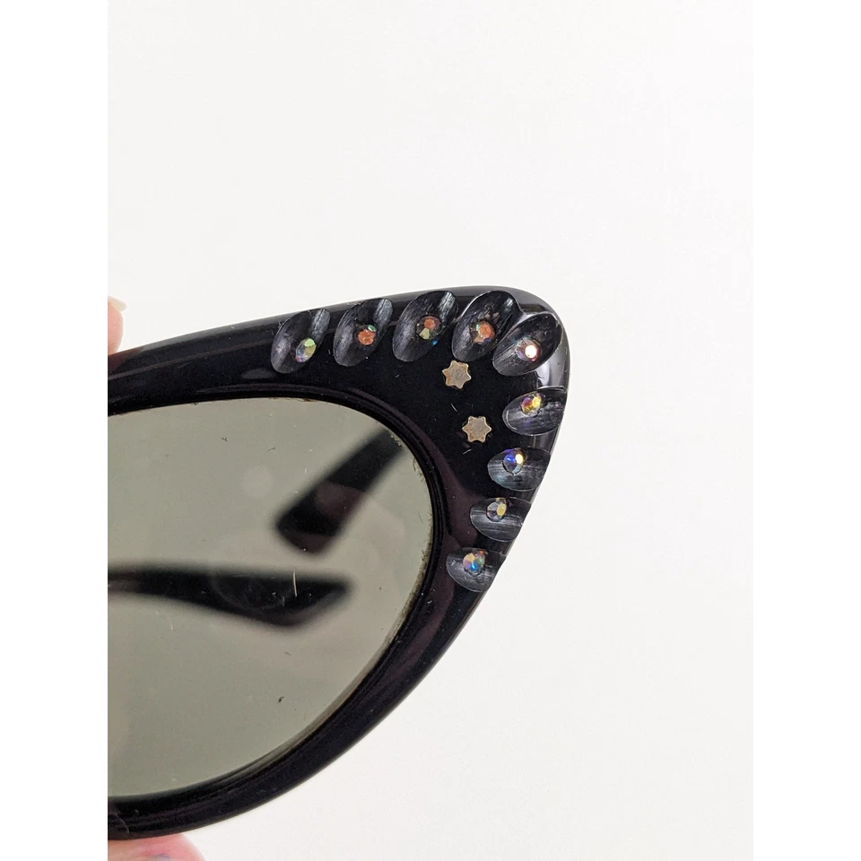 Vintage Rhinestone Cat Eye Sunglasses American Optical Temptress Cateye 50's 60s - Image 2 of 4
