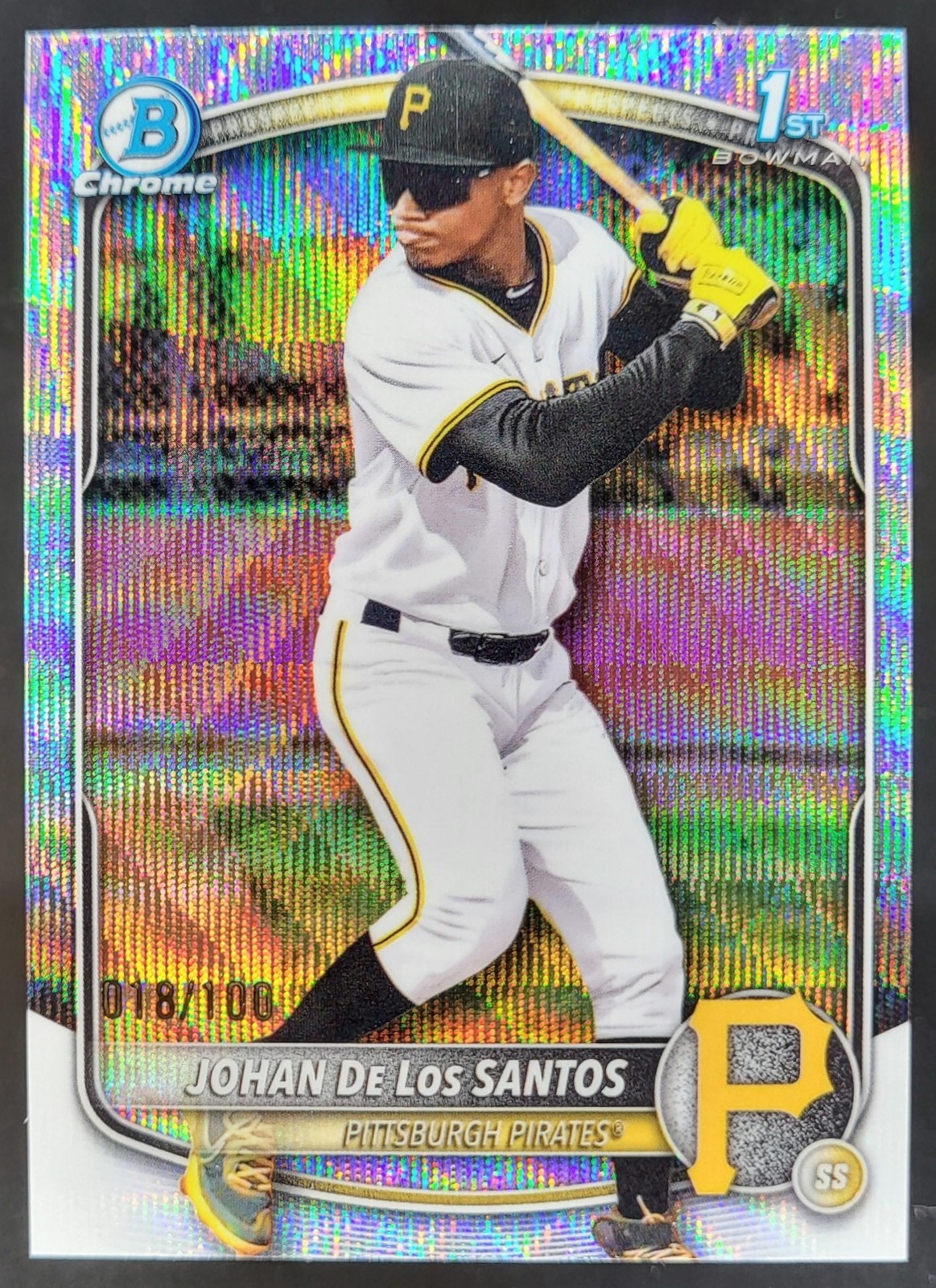 2025 Bowman Chrome Johan De Los Santos Wave Refractor /100 1st Pirates MS2