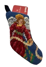 Mini Stocking Angel Needlepoint Christmas Ornament Velvet Gift Card Holder