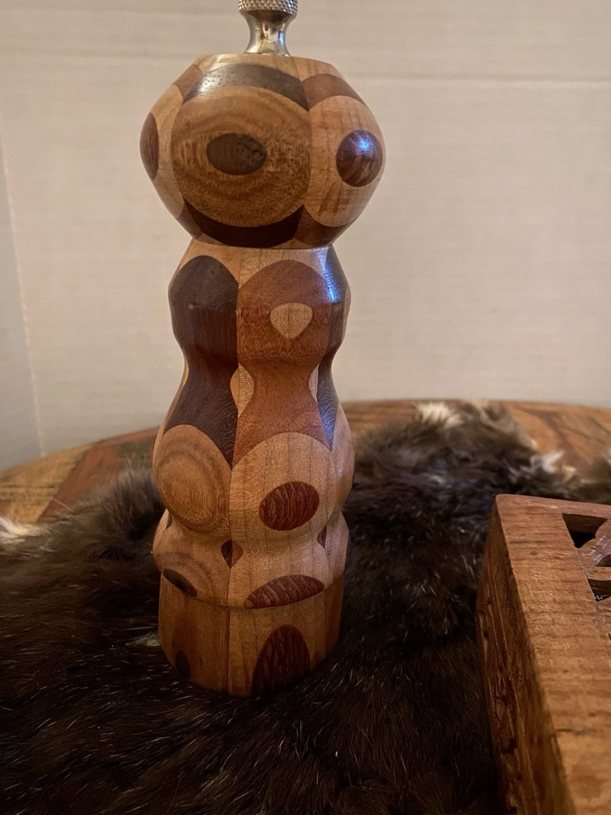 HANDMADE- Artist Signed Segmented Wood Geometric/ MCM Pepper Mill- OOAK