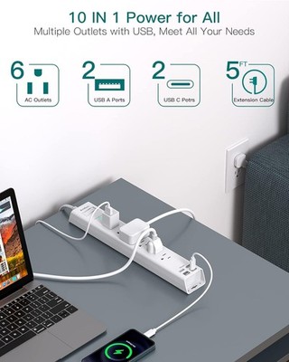 Enchufe Múltiple Anluomafuy Con 2 Tomas 45°, 1 USB-C (PD 20W), 2 USB, 2500W – Compacto, Con Protección Contra Sobretensiones, Para Casa Y Oficina