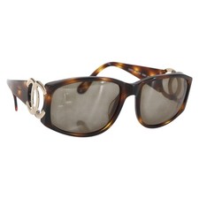 CHANEL COCO Mark Sunglasses plastic Brown CC Auth 161640A