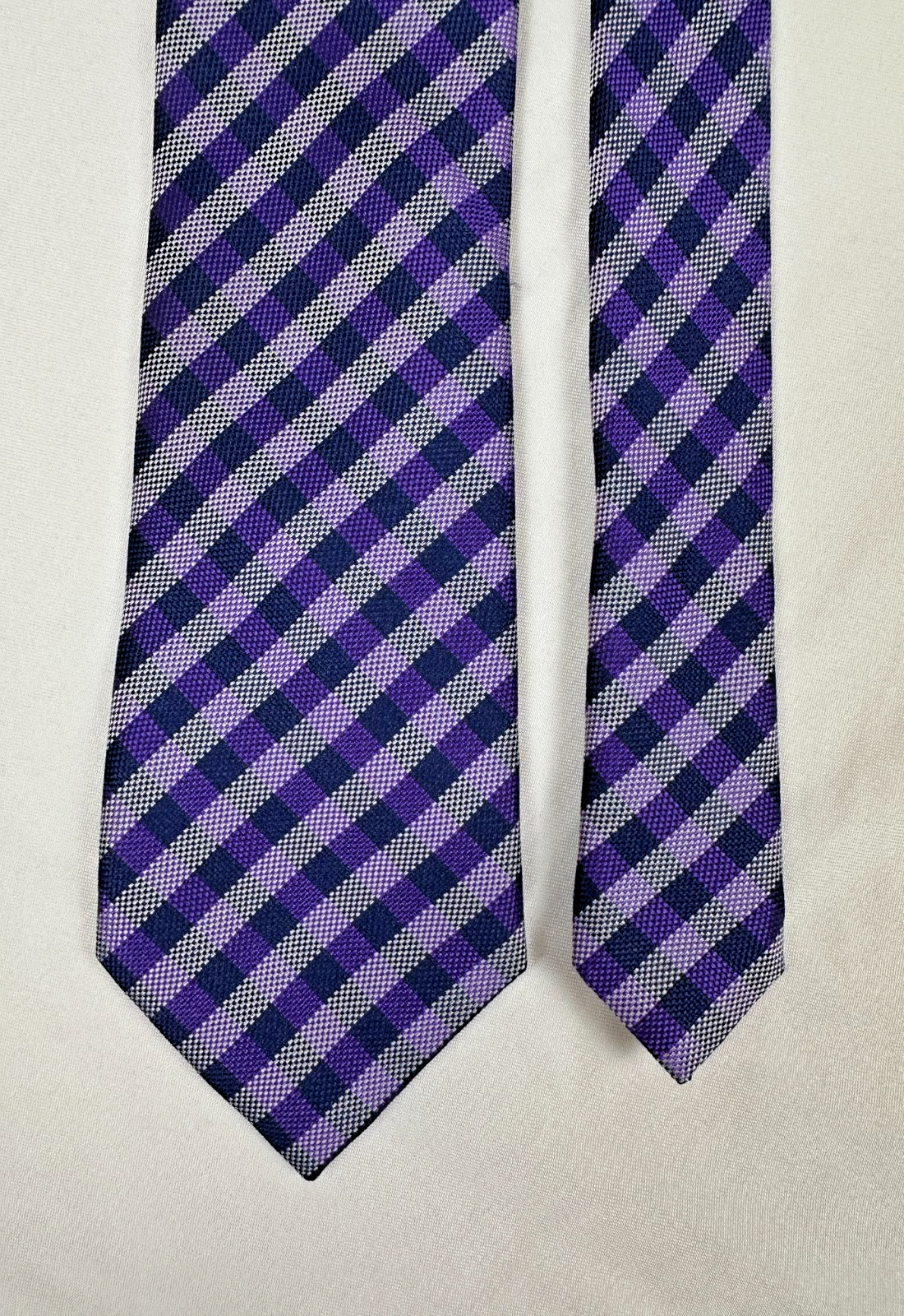 Club Room Purple Blue Check Silk Tie Men’s Classic Plaid Necktie
