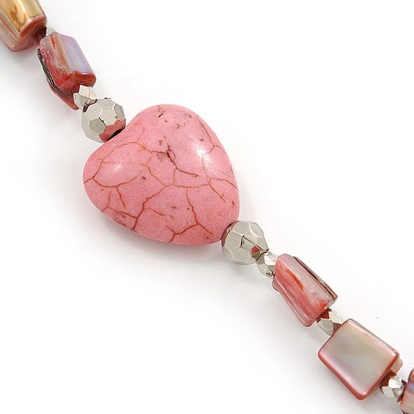 Dusty Pink Shell Nugget With Stone Hearts Necklace - 76cm L - Image 2 of 4