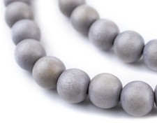 Light Grey Round Natural Wood Beads 10mm Large Hole 16 Inch Strand
