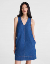 MADEWELL Denim V-Neck Sleeveless Mini Dress - Marina Blue Rigid (NEW)