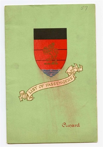 Cunard Line MV Britannic First Class Passenger List 1957 Liverpool Cobh New York