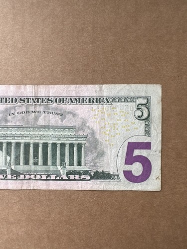$5 Five Dollar Bill Star Note 2009 Serial Number JA 05479895* - Picture 6 of 6