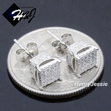 MEN WOMEN 925 STERLING SILVER BLING CZ 6MM SQUARE 3D PUSH BACK STUD EARRING*E266