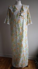Vtg Sears 34 Yellow Green Floral Ruffle House Dress Robe Night Gown Bell Sleeve