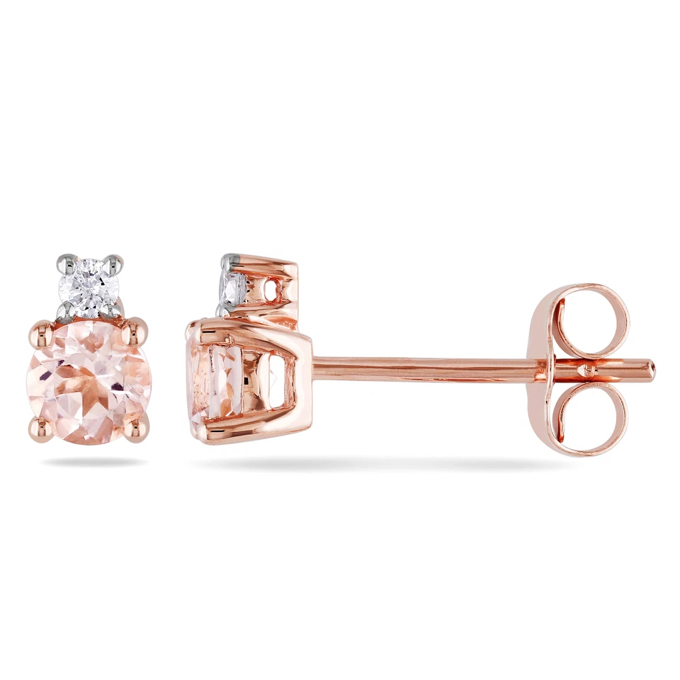 Amour 10k Rose Gold Morganite and Diamond Stud Earrings