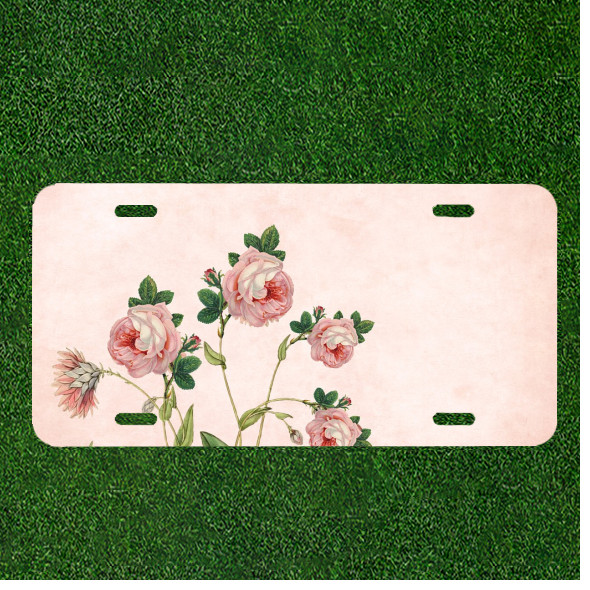 Creative License Plate Auto Tag With Fancy Pink Roses Design