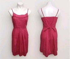 Loft Ann Taylor Pleated Front Spaghetti Strap Ruffled Trim Dress 6P