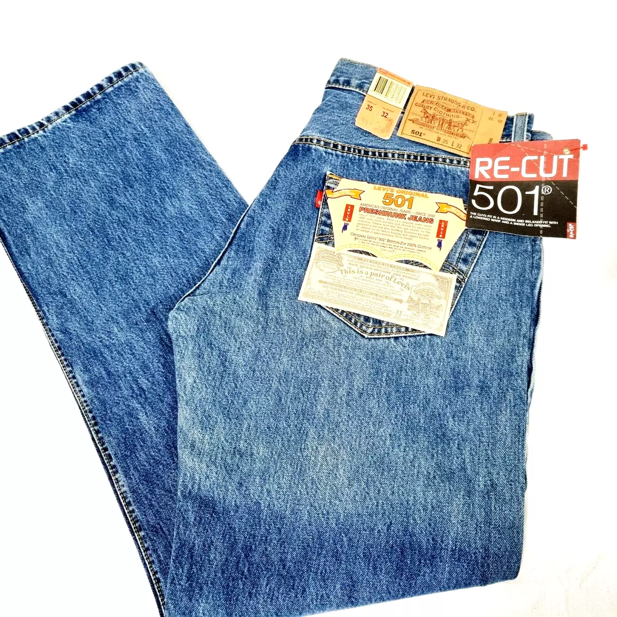 1993 Vintage Levi s 501 Jeans Mens Size 35 L32 Deadstock Preshrunk Blue Denim
