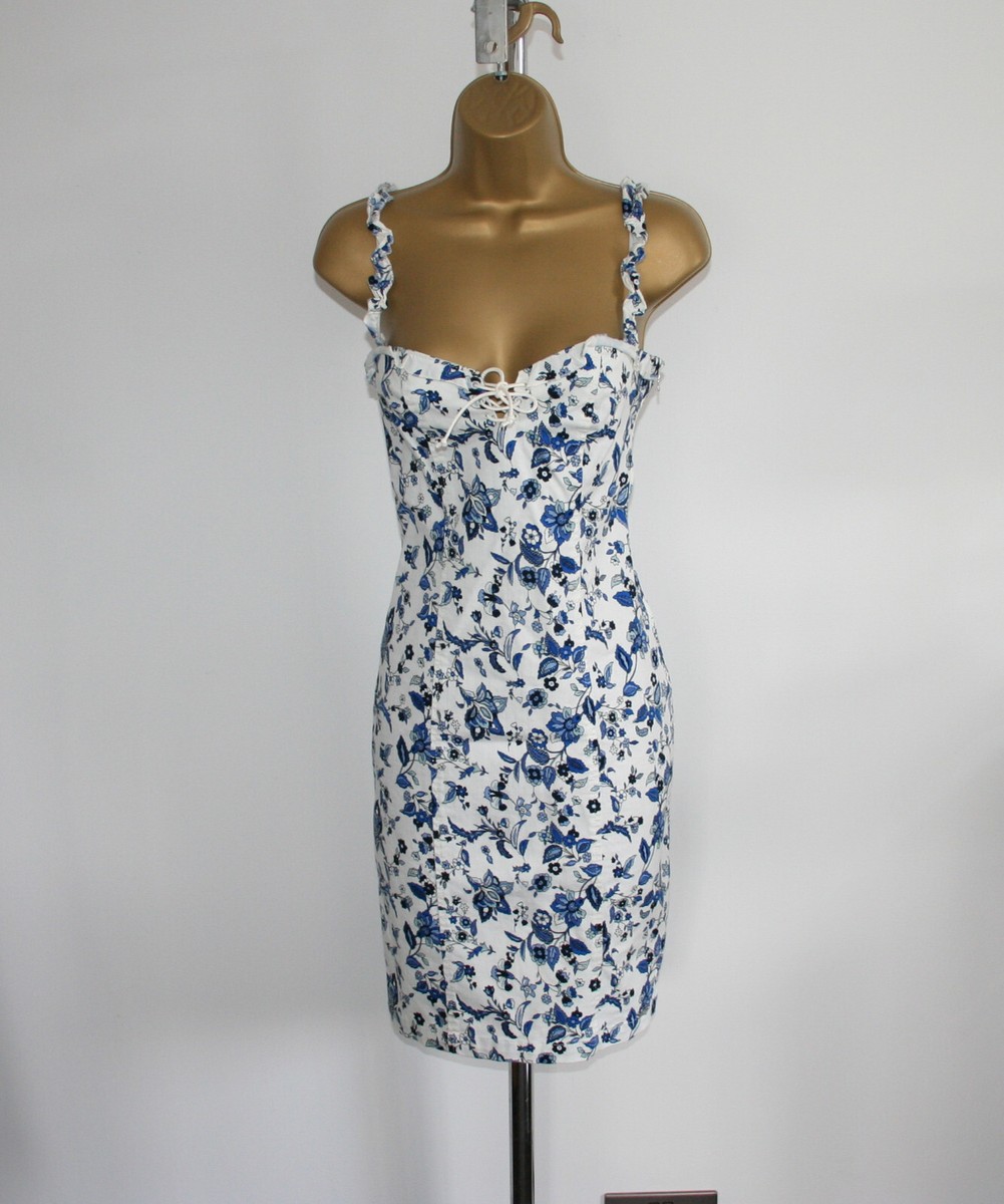 NEW Liu Jo Ladies Sexy Fitted White Blue Floral Denim Bandeau Summer Dress  Sz 10 | eBay UK