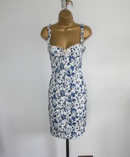 NEW Liu Jo Ladies Sexy Fitted White Blue Floral Denim Bandeau Summer Dress Sz 10