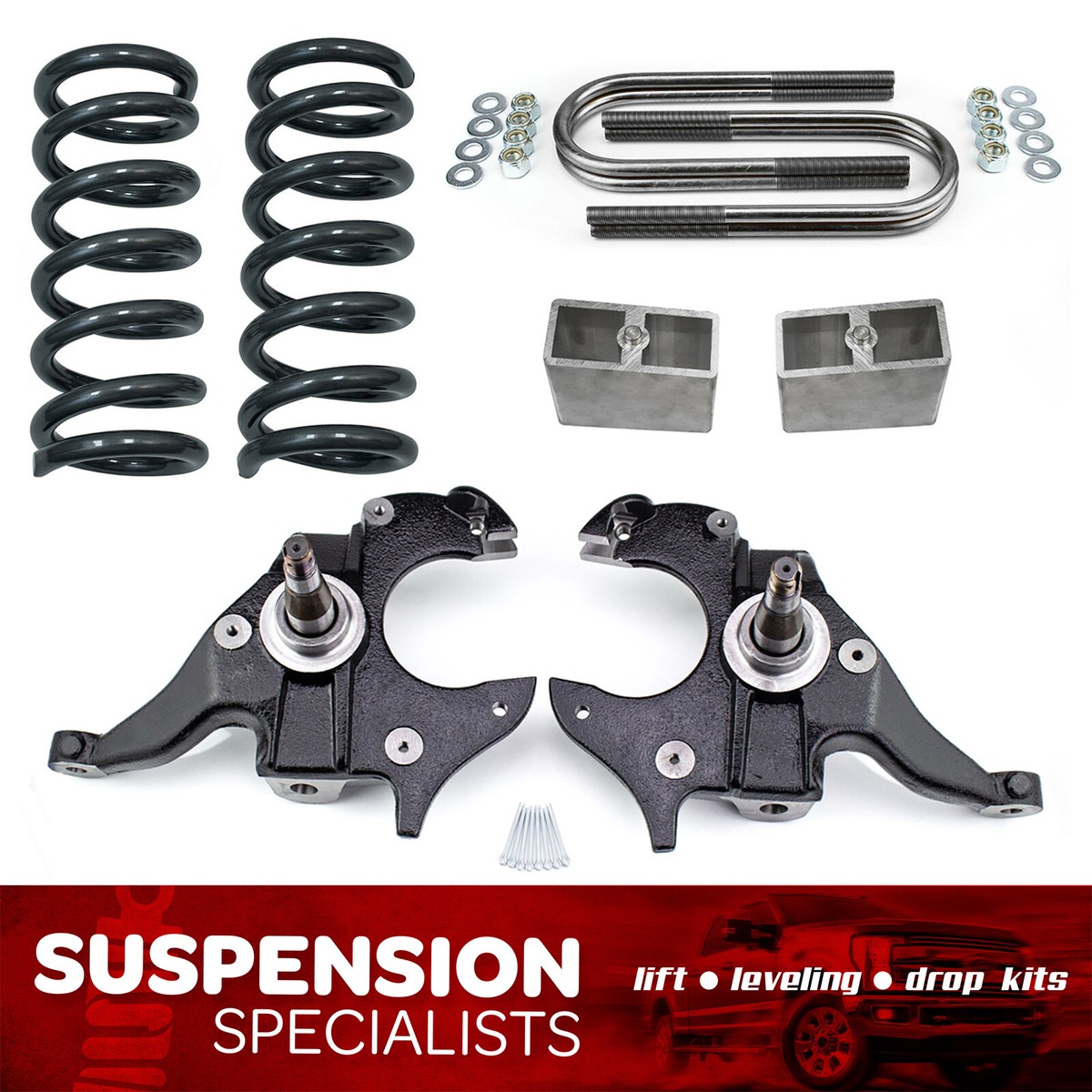 4/6 Full Drop Lowering Kit Chevy S10 1982-2004 V6 2WD – Spindles, Springs – MaxTrac & Suspension Specialists