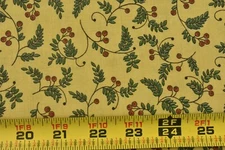 By 1/2 Yd, Green Leaves Red Berries on Gold Quilt Cotton, Oakhurst, P7358