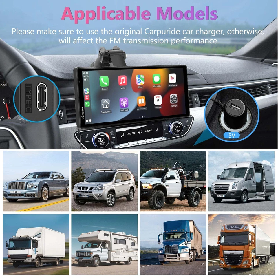Carpuride W903 Autoradio Carplay Android Auto Bluetooth Car Stereo Video camera - Immagine 2 di 4