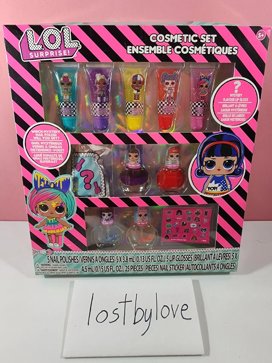 Townley Girl L.O.L Surprise! Super Sparkly Cosmetic Set with Lip Gloss, Nail Polish and Nail Stickers, 11 ct