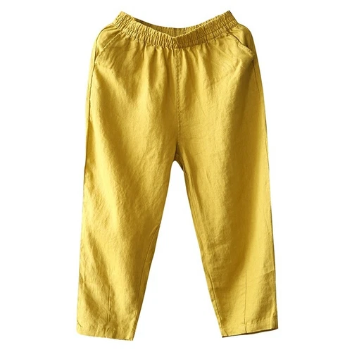 Pantalon court femme coton lin ethnique été poche pantalon fin décontracté - Photo 6/22
