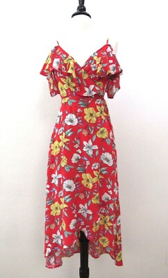 New Midi Dress Size Small XS Red Floral Garden Coquette Wedding