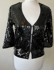 Whistles Ladies Black Sequin 3/4 Sleeve Hip Length Jacket Xs Bnwt Party Sparkle