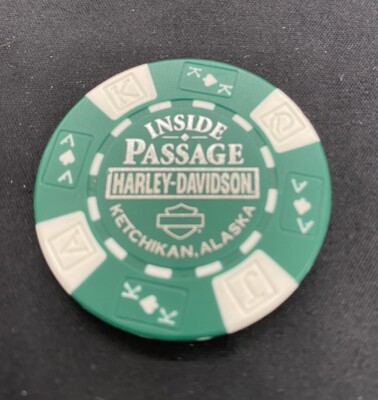 Ketchikan, Alaska Inside Passage Harley Davidson Poker Chip / Green & White 