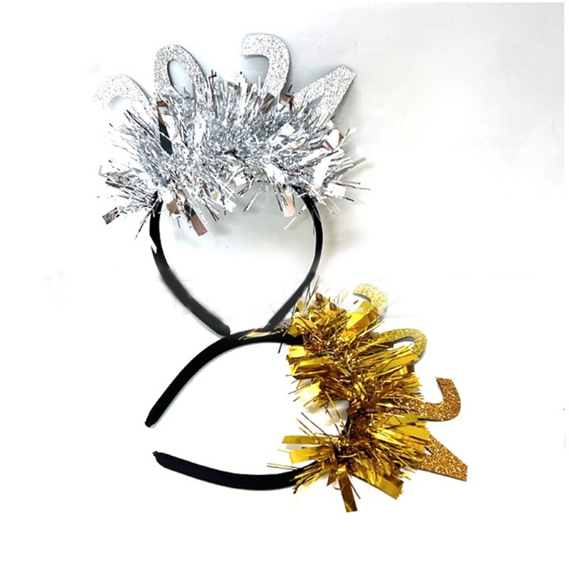 Tinsel Tiaras Crown Headband 2024 New Year Headpiece for Festival
