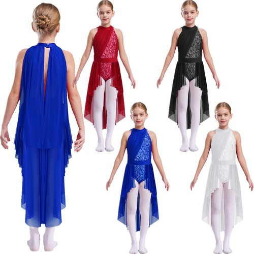 Kids Girls Dress Ballerina Rompers High Low Dresses Tango Bodysuit Swan Salsa - Picture 4 of 48