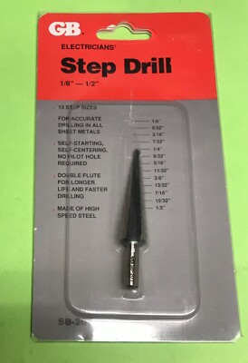 GARDNER BENDER SB-201 STEP DRILL BIT 1/8'' - 1/2'' HIGH SPEED STEEL *MADE IN USA*