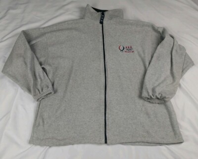 Beijing Olympics 2008 Men's Sz XL Embroidered Fleece Jacket Vintage Gray