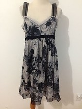 Ann Taylor LOFT Sleeveless Cotton Dress Sundress Empire Waist Gray & Ink Size 8