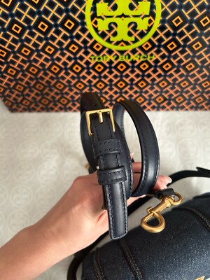 Tory Burch ブラック フェリックス フラップ ショルダーバッグ Tory Burch Felix Denim Mini Flap Shoulder Bag Crossbody Bag