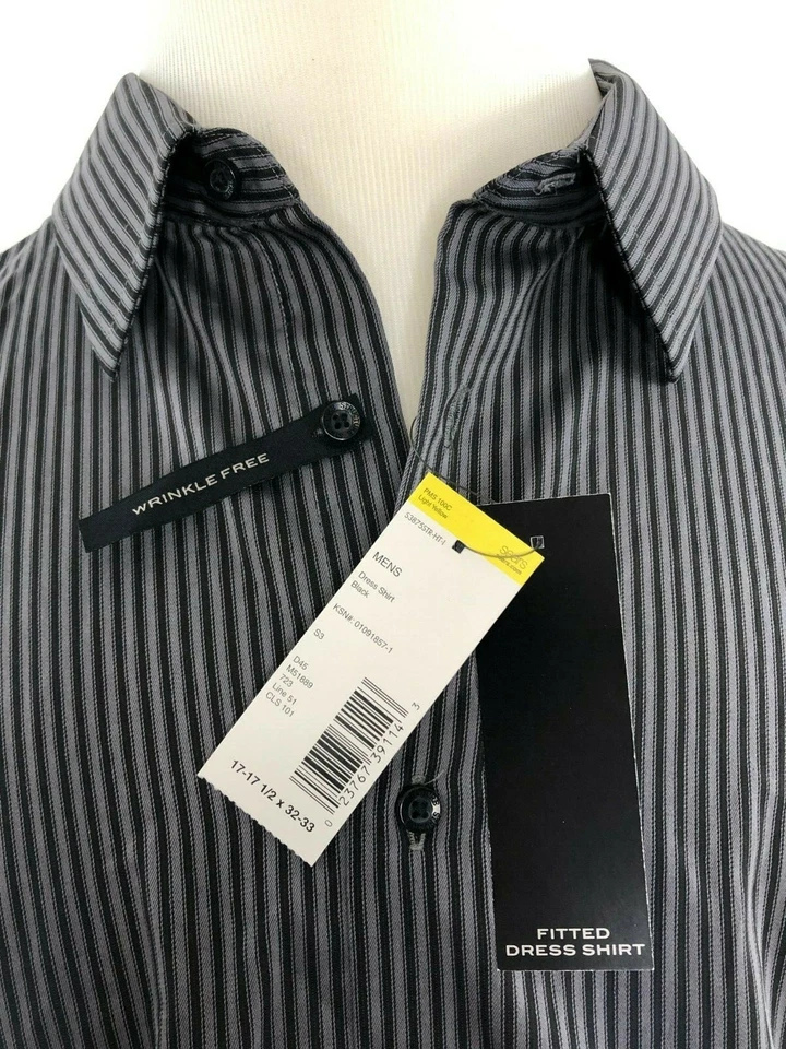 STRUCTURE Dress Shirt Long Sleeve Wrinkle Free Stripe Gray Men XL 17-17.5/ 32-33 - Image 3 of 4