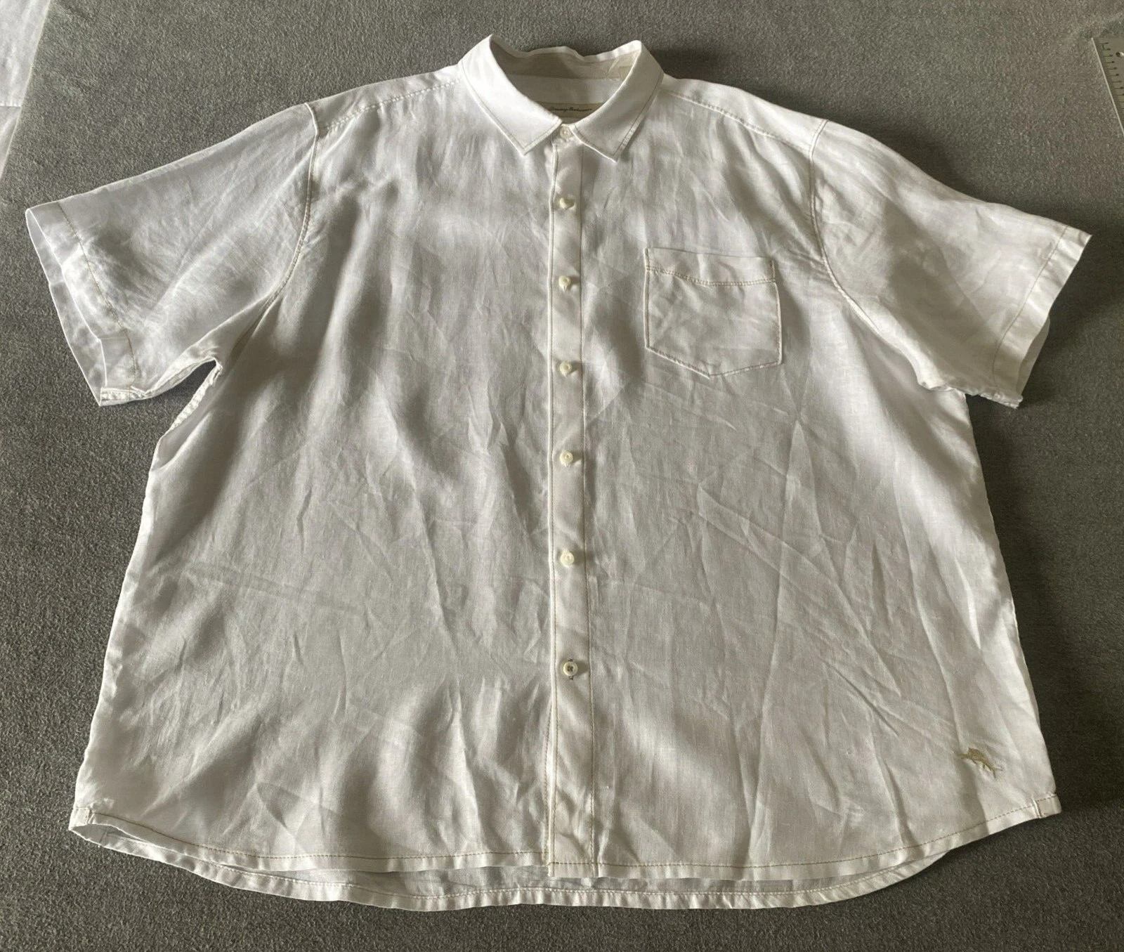 Tommy Bahama Men's Size XXL 100% Linen Solid White Button Short Sleeve Shirt