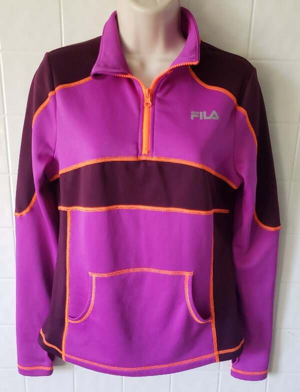 Giacca Pullover Donna Tg S Fila Sportiva Mezza Zip Viola Borgogna Abbigliamento Attivo Corsa