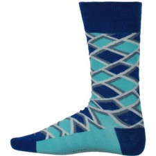 ALFANI Blue Teal Multi Diamond Motif AlfaTech Rayon Blend Dress Socks Size 7-12