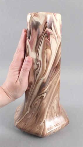 Antique c1914 Signed WELLER Brown & Cream Marbleized Art Pottery Vase, NR