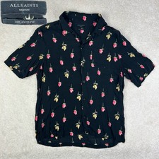 ALLSAINTS Men s Relaxed Orchid Floral Viscose Short Sleeve Black Camp Shirt M