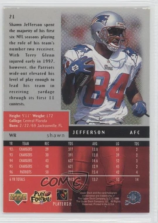 1998 Upper Deck Black Diamond Shawn Jefferson #21 - Image 2 of 2