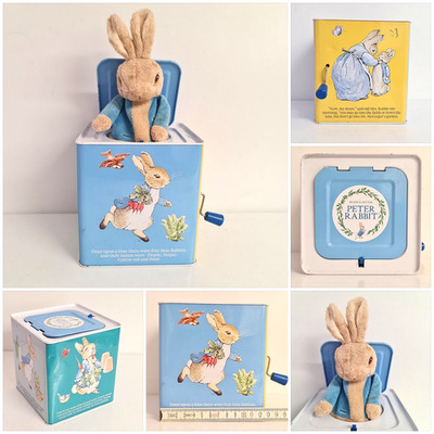 Peter Rabbit Jack in the Box Blech Musik Pop Up Spielzeug Regenbogen Designs funktioniert 2013