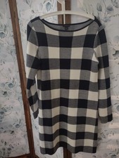 Ann Taylor Navy Blue And White Plaid Long Sleeve Sweater Dress Size M Tartan