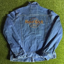 Hard Rock Cafe Denim Trucker Jacket Mens Large Embroidered Logo 1971 Vintage